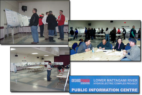 A collage of photos showing people attending the open house.